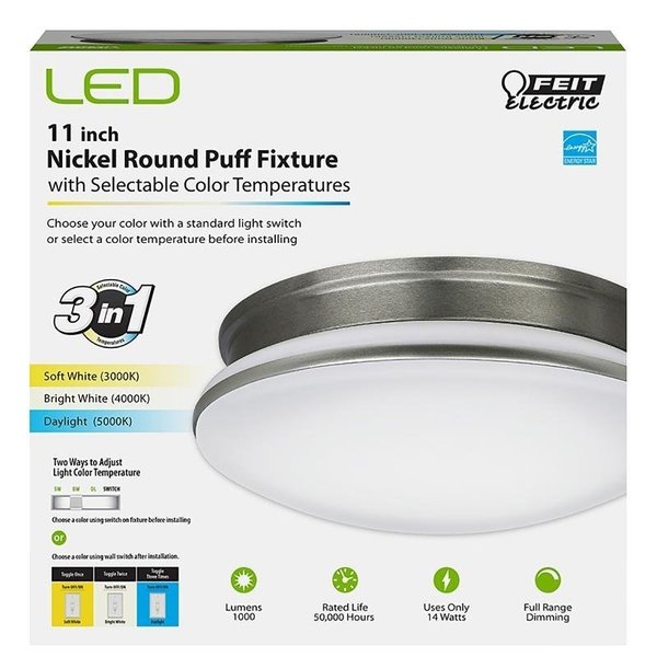 Feit Electric Ceiling Fixture, 120 V, 14 W, LED Lamp, 1000 Lumens, Aluminum Fixture PF11/RND/4WY/NK